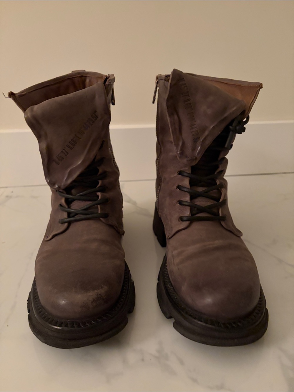 Women’s Brown/Grey (Taupe) Leather Lace-Up Combat Boots